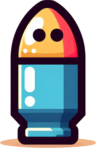 A cartoon bullet.
Single Game Texture.  In-Game asset.  2d.  Blank background.  High contrast.  No shadows