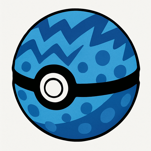 PATTERNED BLUE
POKEMON WITH BLACK COVER AROUND THE BALL.
In-Game asset.  2d.  High contrast.  No shadows