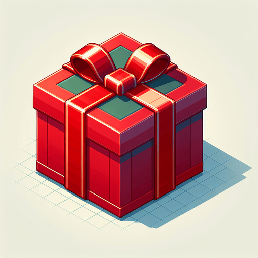 A big red christmas gift, isometric view Single Game Texture. In-Game asset. 2d. Blank background. High contrast. No shadows.