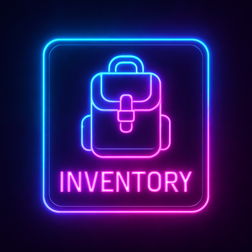 Neon cyberpunk bag inventory button icon magic glowing futuristic 3d hologram