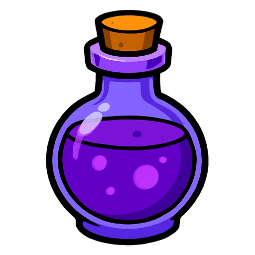 purple potion bottle filled with purple liquid.
In-Game asset.  2d.  High contrast.  No shadows