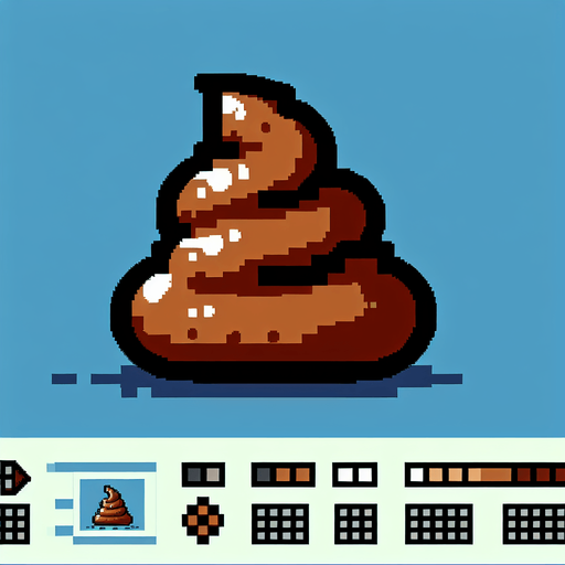 8-bit. cartoon. poop. turd. in game assset. Single Game Texture. In-Game asset. 2d. Blank background. High contrast. No shadows.