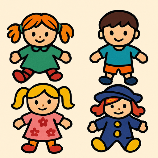 Toy dolls.
In-Game asset.  2d.  High contrast.  No shadows