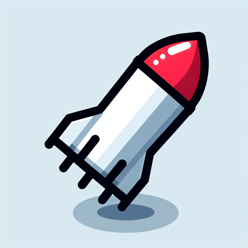 a While missile, with a red top that is pointing downwards.
Single Game Texture. In-Game asset. 2d. Blank background. High contrast. No shadows.