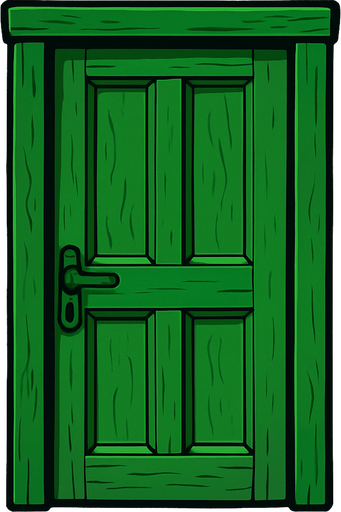Make a green wooden door.
In-Game asset.  2d.  High contrast.  No shadows