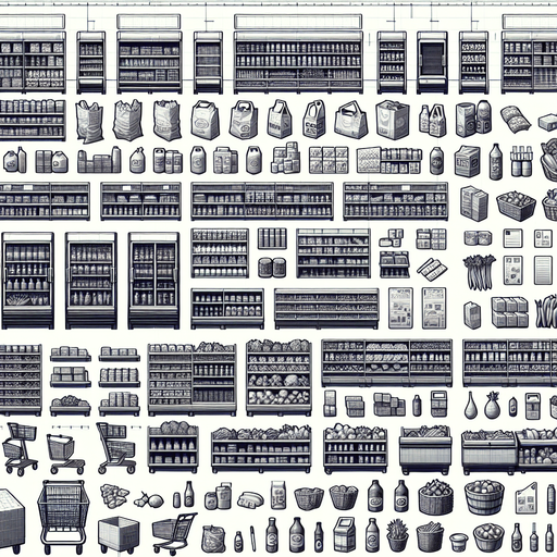 a grocery store.
Single Game Texture.  In-Game asset.  2d.  Blank background.  High contrast.  No shadows