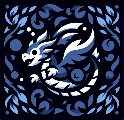 arka planı lacivert ejderha animasyon şeklinde.
Single Game Texture.  In-Game asset.  2d.  Blank background.  High contrast.  No shadows