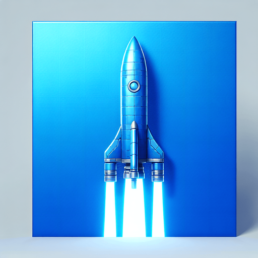 Blue rocet.
Single Game Texture.  In-Game asset.  2d.  Blank background.  High contrast.  No shadows