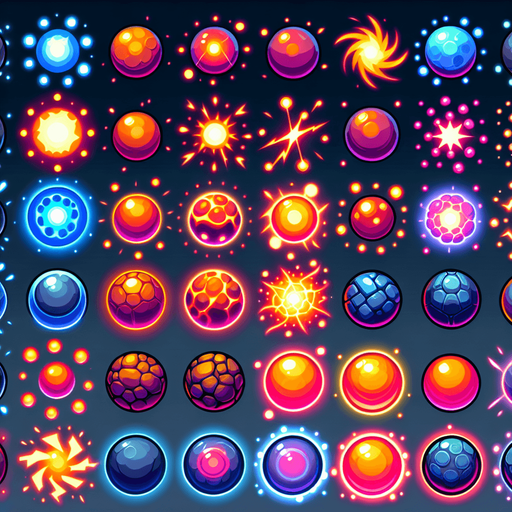 Varias bolas de energía pack.
Single Game Texture. In-Game asset. 2d. Blank background. High contrast. No shadows.