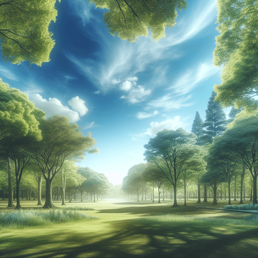 Photorealistic real bluesky. Looking from an empty park