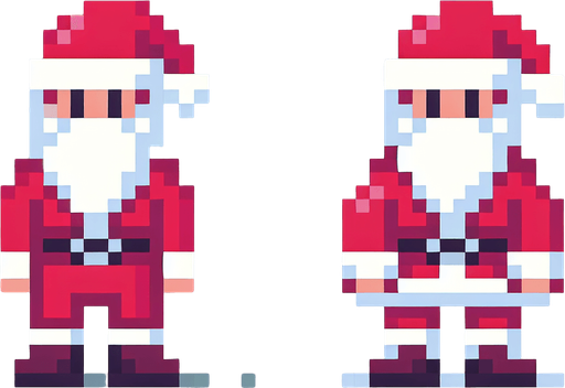 Pixel art of a Santa. Single Game Texture. In-Game asset. 2d. Blank background. High contrast. No shadows.