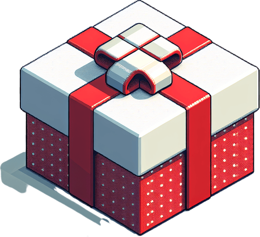 A big white and red dotted christmas gift, isometric view Single Game Texture. In-Game asset. 2d. Blank background. High contrast. No shadows.