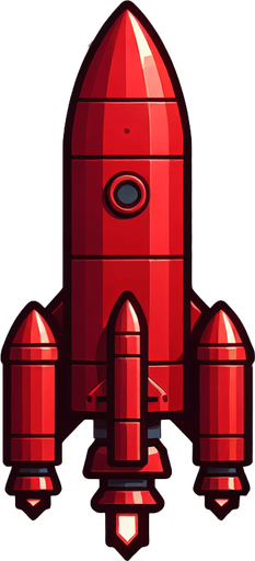 Red rocet.
Single Game Texture.  In-Game asset.  2d.  Blank background.  High contrast.  No shadows