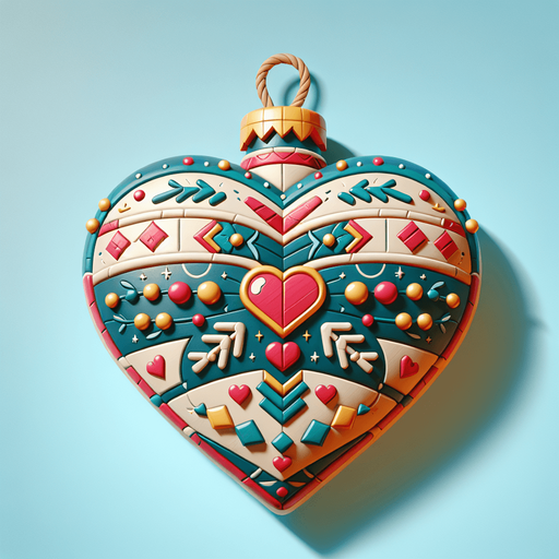 a heart christmas decoration. Single Game Texture. In-Game asset. 2d. Blank background. High contrast. No shadows.