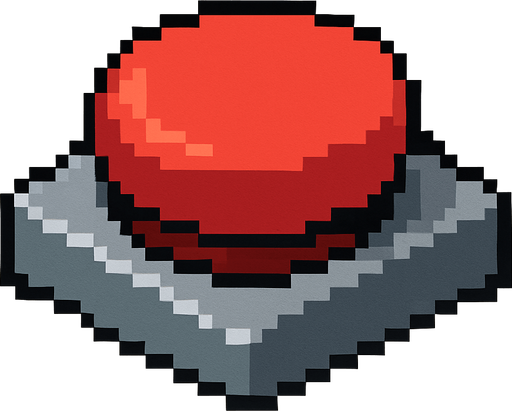 Botón presionado rojo 2D, pixel cartoon.