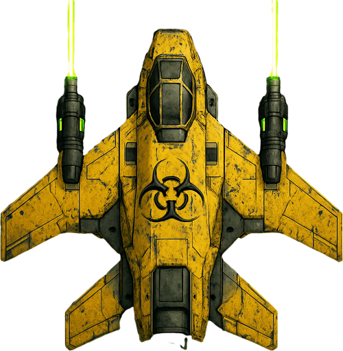 poisonous yellow laser spaceship top view.