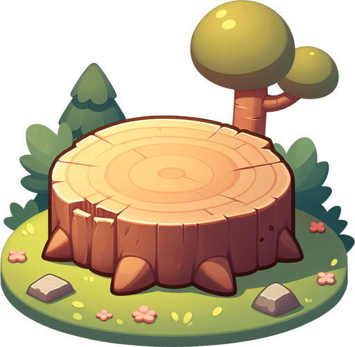 tron d'arbre mignon de plateforme.
Single Game Texture.  In-Game asset.  2d.  Blank background.  High contrast.  No shadows