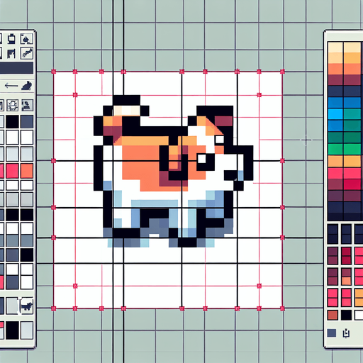 top down view of a pixel art dog.
Single Game Texture.  In-Game asset.  2d.  Blank background.  High contrast.  No shadows