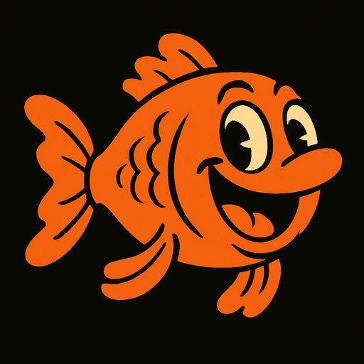 Rubber Hose Style Orange Happy Fish.
In-Game asset.  2d.  High contrast.  No shadows