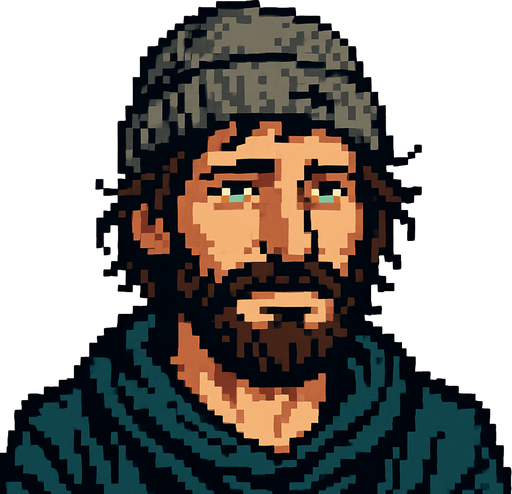 Handsome Homless head PİXEL.
In-Game asset.  2d.  High contrast.  No shadows