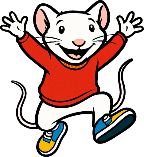 stuart little jumping and raised its arms.
In-Game asset.  2d.  High contrast.  No shadows. facing camera