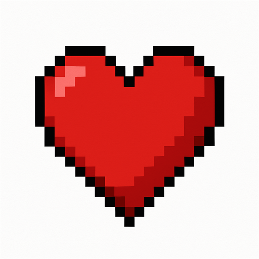 red heart.
In-Game asset.  2d.  High contrast.  No shadows. pixel art