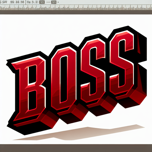 An SVG of the word **BOSS** in sharp red font..
Single Game Texture.  In-Game asset.  2d.  Blank background.  High contrast.  No shadows
