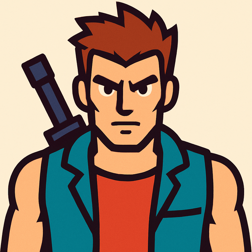 male character facing the screen.
In-Game asset.  2d.  High contrast.  No shadows