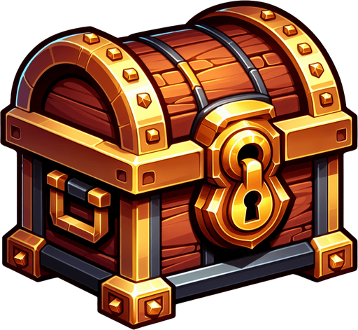 Treasure Chest.
Single Game Texture. In-Game asset. 2d. Blank background. High contrast. No shadows.