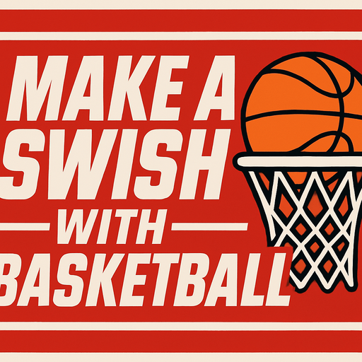 A title banner that says Make a swish with basketball in a ESPN Sports style artwork 
In-Game asset.  2d.  High contrast.  No shadows