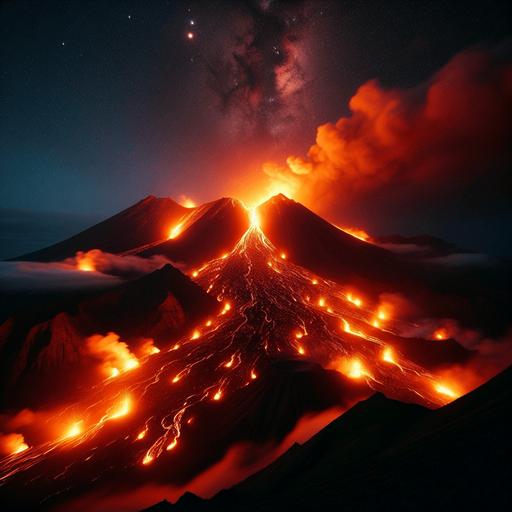 a volcanic mountain with lava but only few smoke