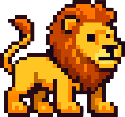 Pixel lion.
In-Game asset.  2d.  High contrast.  No shadows