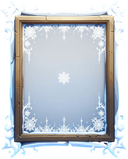 an empty painting with a winter styled frame Single Game Texture. In-Game asset. 2d. Blank background. High contrast. No shadows.