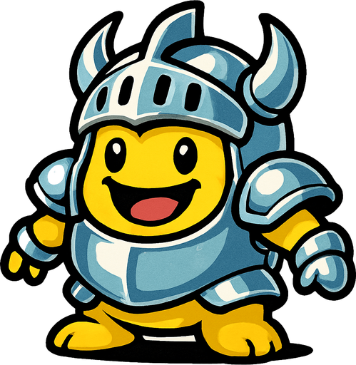 Monster with shiny armor and a helmet. Monster has a happy face.
In-Game asset.  2d.  High contrast.  No shadows