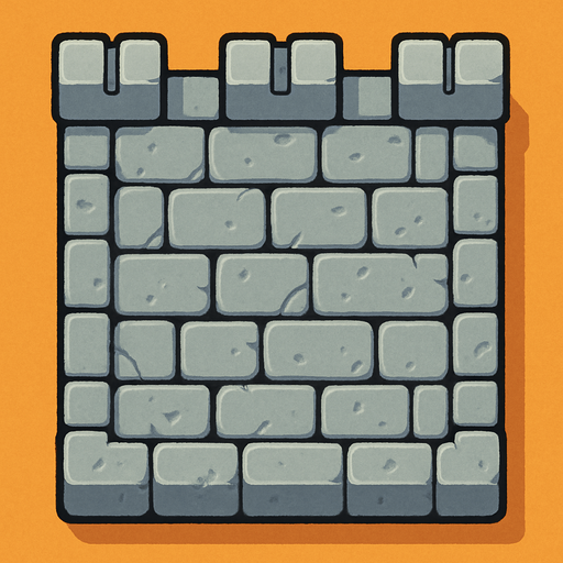 Top-down view of a single cartoon-style castle wall tile, seen from above, 2D game style, flat lighting, seamless edges, stone texture, bright colors, square shape, repeatable sprite, pixel-art or hand-drawn style..
In-Game asset.  2d.  High contrast.  No shadows