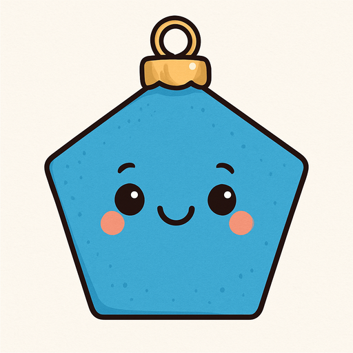 Perfectly pentagon blue Christmas decoration with cute happy face. Cartoon style. Cute art style. Simple vector style.