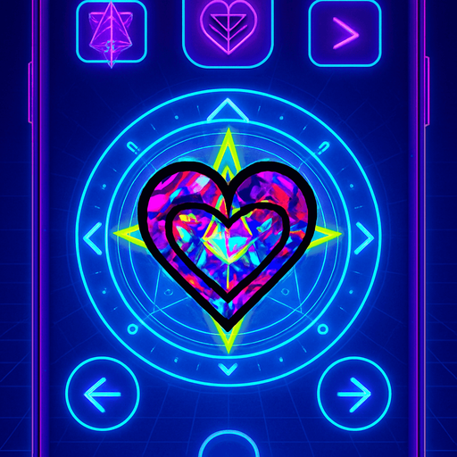 round directional arrows Neon cyberpunk mobile game trackpad too down flat 3d 2d hologram futuristic magic occult chic