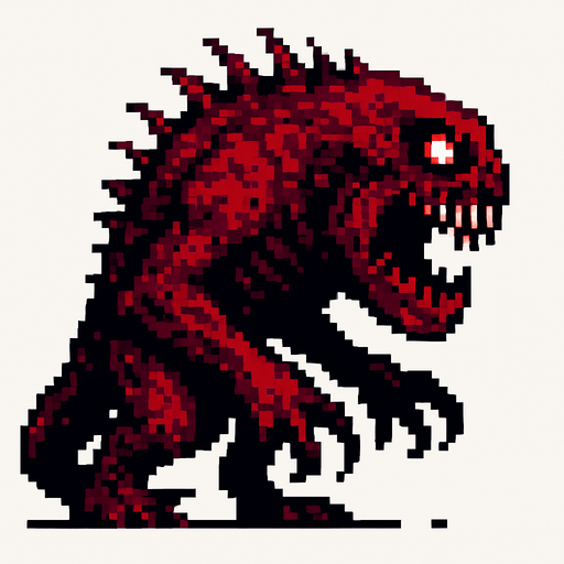 un mounstro grande hecho con pixeles con perspectiva de lado y mas aterrador
In-Game asset.  2d.  High contrast.  No shadows