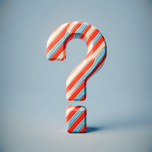 punto di domanda a modi caramelle.
Single Game Texture. In-Game asset. 2d. Blank background. High contrast. No shadows.