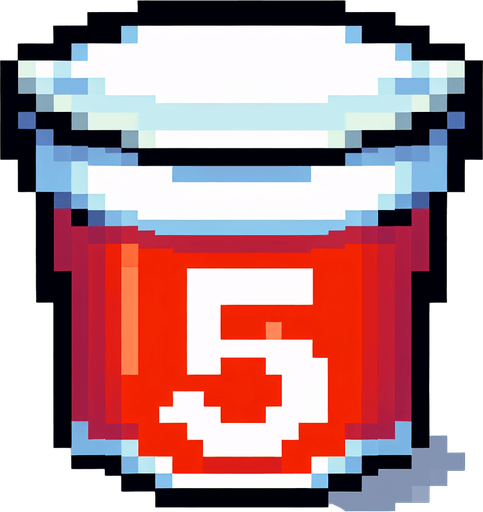 large KFC bucket with the digit 5 on it. pixelated. 8 bit.
Single Game Texture. In-Game asset. 2d. Blank background. High contrast. No shadows.