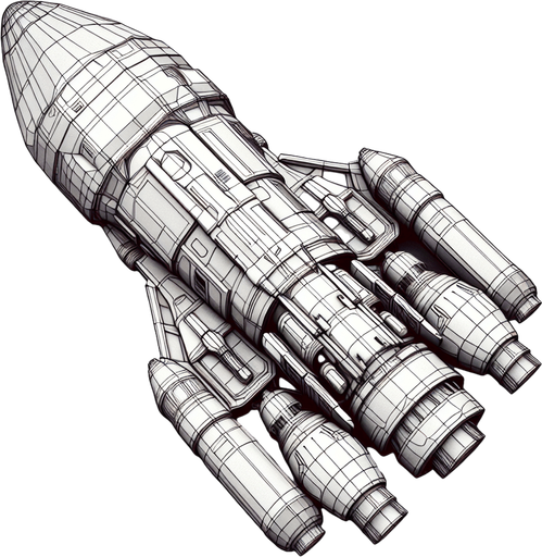 a spacex starshiip rocket.
Single Game Texture. In-Game asset. 2d. Blank background. High contrast. No shadows.