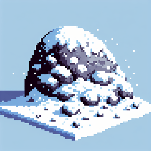 pixel art of a large, snow covered rock . Single Game Texture. In-Game asset. 2d. Blank background. High contrast. No shadows.