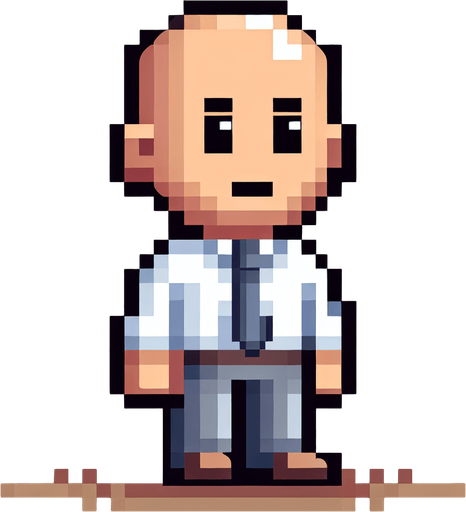 8-bit. cartoon. fancy office person. bald. seen from the side. in game assset. Single Game Texture. In-Game asset. 2d. Blank background. High contrast. No shadows.