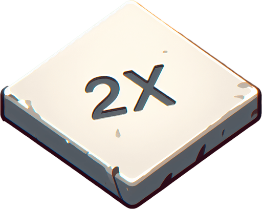 elevler içinde 2X yazısı.
Single Game Texture. In-Game asset. 2d. Blank background. High contrast. No shadows.