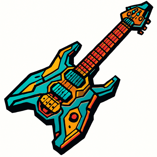 guitarra evolucionada.
In-Game asset.  2d.  High contrast.  No shadows