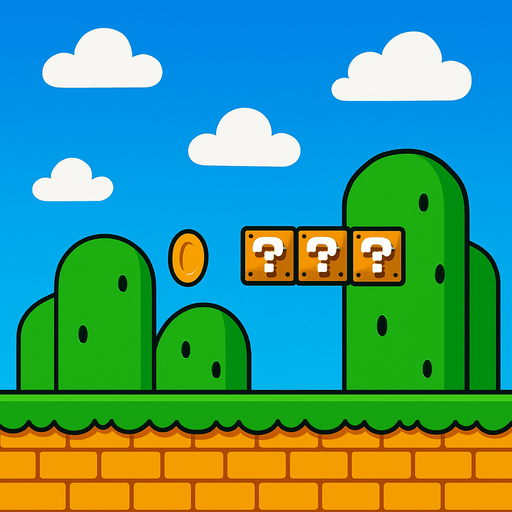 Mario background.
In-Game asset.  2d.  High contrast.  No shadows