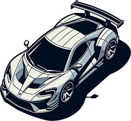 A sports car from top view (2d).
Single Game Texture. In-Game asset. 2d. Blank background. High contrast. No shadows.