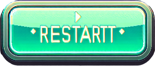 A green, elongated rectangular button designed for a video game UI, viewed straight from the front. The button has a muted neon green surface with a soft, subtle glow, giving it a retro-punk futuristic vibe without overwhelming brightness. The edges are slightly rounded, with a faint cyan outline that adds a touch of depth and complements the design.

Centered on the button, the word 'RESTART' appears in a bold, pixel-art font with a faint white outline, ensuring it remains clear and readable. The background is simple and minimal, with a subtle grid texture lightly visible on the button's surface to maintain the retro-futuristic aesthetic without excess glare. The overall design is clean and balanced, perfect for an immersive gaming interface..
Single Game Texture. In-Game asset. 2d. Blank background. High contrast. No shadows.