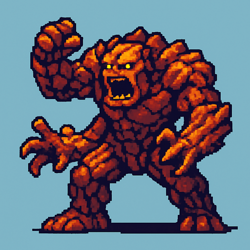 colossus monster, pixel art, standing, attacking.
In-Game asset.  2d.  High contrast.  No shadows