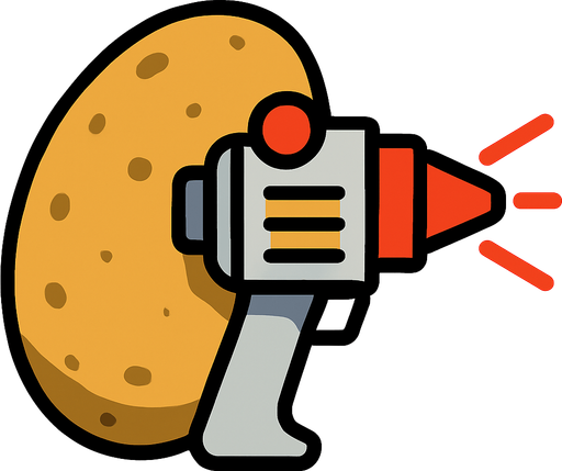 potato laser gun.
In-Game asset.  2d.  High contrast.  No shadows